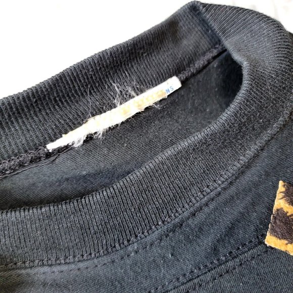 Vintage 80s Womens M Black Dolman Sleeve Side Slit Tunic Tee Animal Applique - Picture 8 of 8